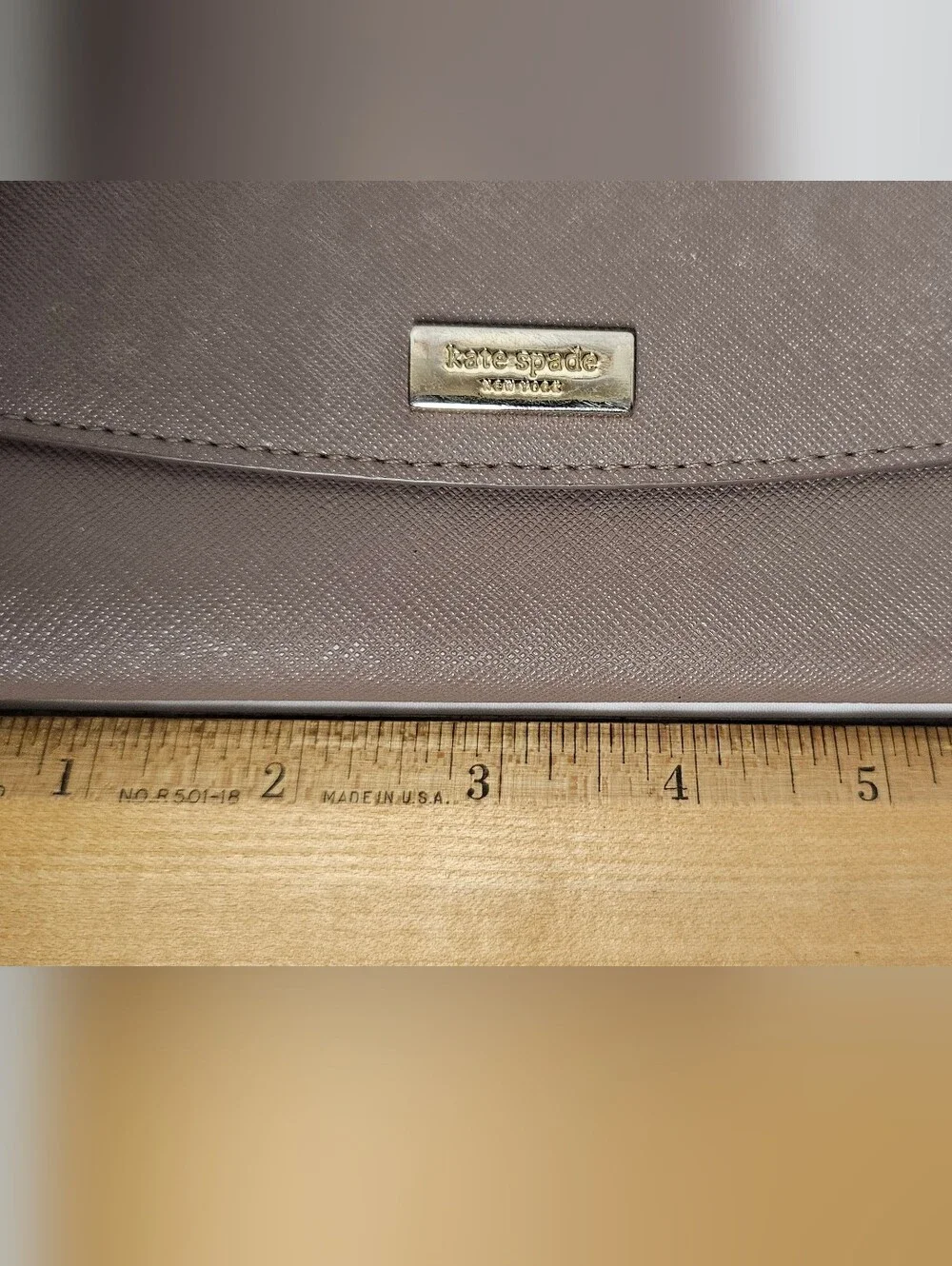 Kate Spade New York Saffiano Leather Trifold Wallet Mauve Taupe NO STRAP
